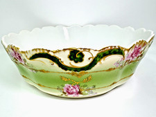 Antique c 1906-1920 - LIMOGES CORONET Serving BOWL - Pink Roses w Gold Gilding