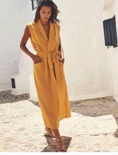 Zara yellow pure linen dress size M 4786 299 20.5" Ptp