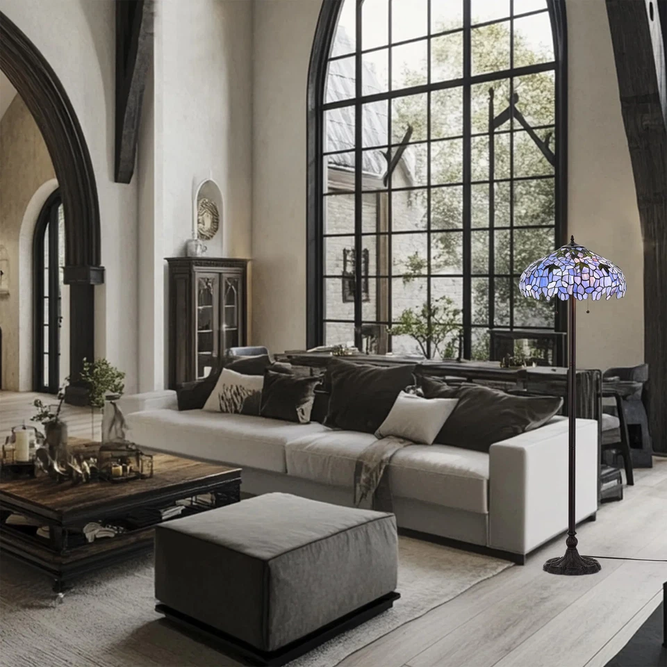 Lámpara de pie índigo de 2 luces estilo Tiffany de 19 pulgadas púrpura Foto 3 de 4