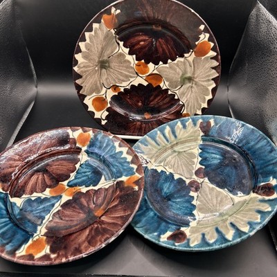 Set Of Three 8.5  Decorative Plates From Mexico Colorful One Signed By Artist