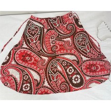Y2K Paisley Print Rounded Hem Red Brown White Skirt Cotton Women Size 14 Talbots