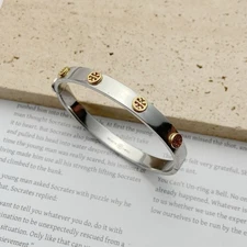 Tory Burch Silver Bracelet with Gold Logo Accents 💛🩶7mm