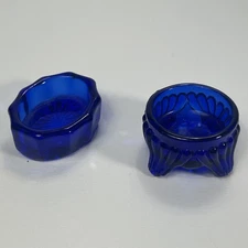 Vintage Pair Of 2 Cobalt Mosser Glass Crystal Salt Cellar Ointment Reserve