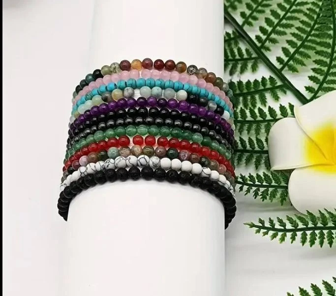 Edelstein Armband 4mm Perlen Türkis Amethyst Rosenquarz Achat Karneol Naturstein - Bild 3 von 4