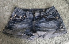 Miss Me Y2k Style Denim M Logo Bling Short Je...