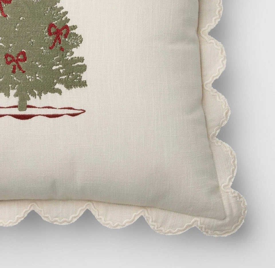 20"x20" Embroidered Tree and Scalloped Edge Pillow Cream- Threshold Studio McGee - Image 3 of 4
