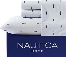 Nautica - Queen Sheet Set, Cotton Percale Bedding Set, Crisp Cool, Lightweight