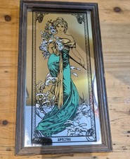  Vintage ‘Spring’ Mirror  Alphonse Mucha 1960s 1970s Retro Art Nouveau Framed