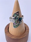 Vintage Mexico 925 SE Abalone Leaf Bypass Sterling Silver Ring Adjustable Size 8