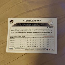 Topps Corbin Burnes Milwaukee Brewers #240 Baseball Card Base Set MLB Original