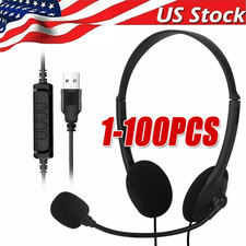 USB Headset Headphone Microphone Noise Cancelling For PC Computer Call Chat LOT