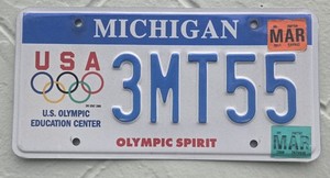 2008 Michigan Olympic Spirit USA License Plate