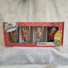 The Simpsons Glass Christmas Pint Glasses 4-pack NIB 2010 Matt Groaning ICUP Inc