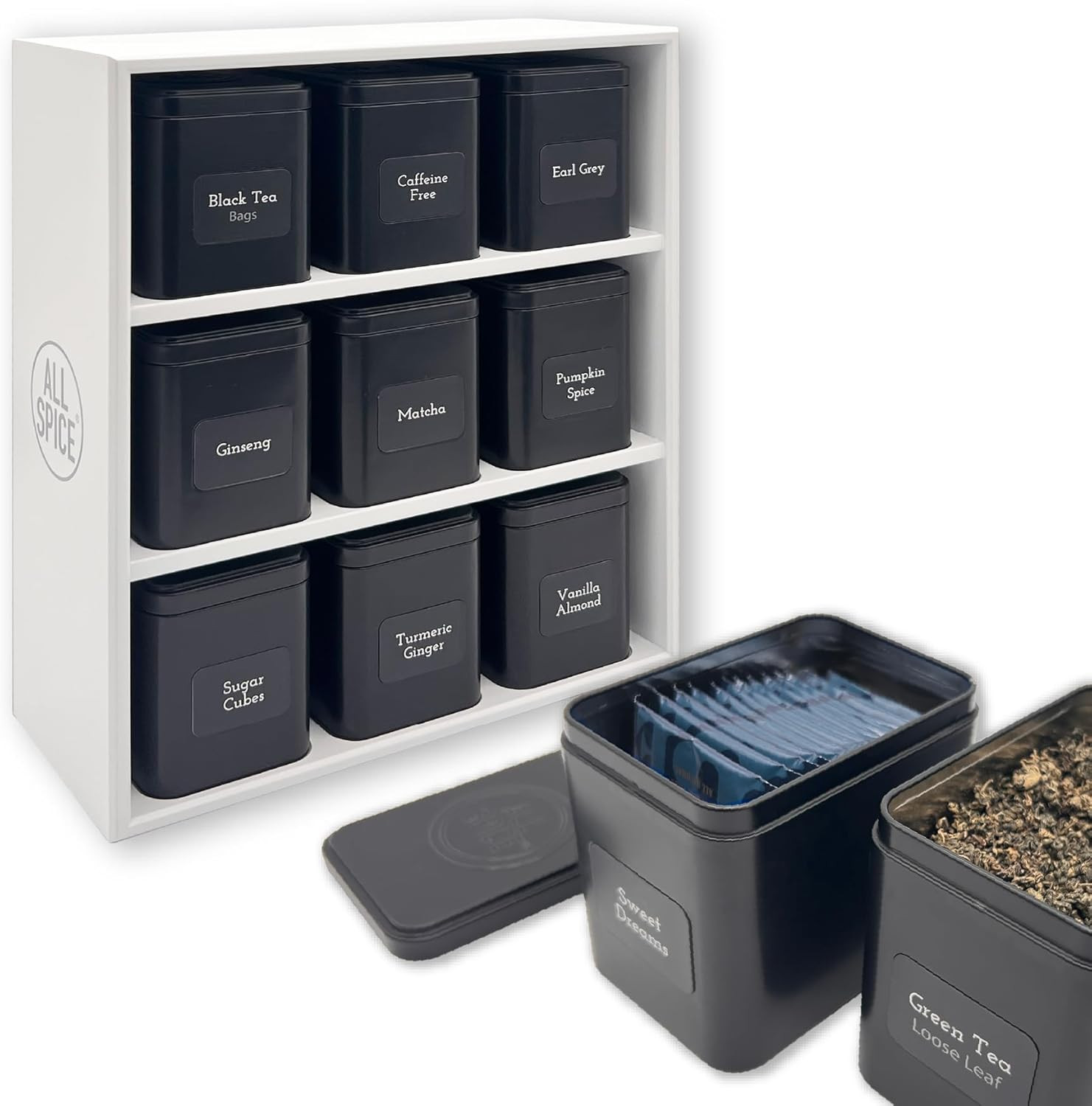 Organizer Rack With 9 Tins & 160 Labels - Ideal For Loose & 