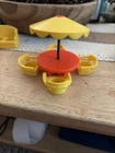Fisher Price Little People Beach Day Umbrella Table Chairs Yellow Lot Vintage