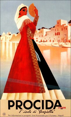 Procida Italy 1952 Vintage Poster Print Retro Style Italian Travel Wall Decor