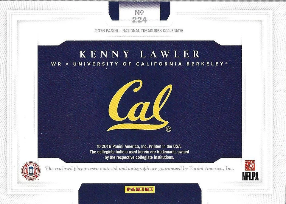 2016 Panini National Treasures Collegiate Gold #224 Kenny Lawler Auto Jersey /10 - Image 2 of 2