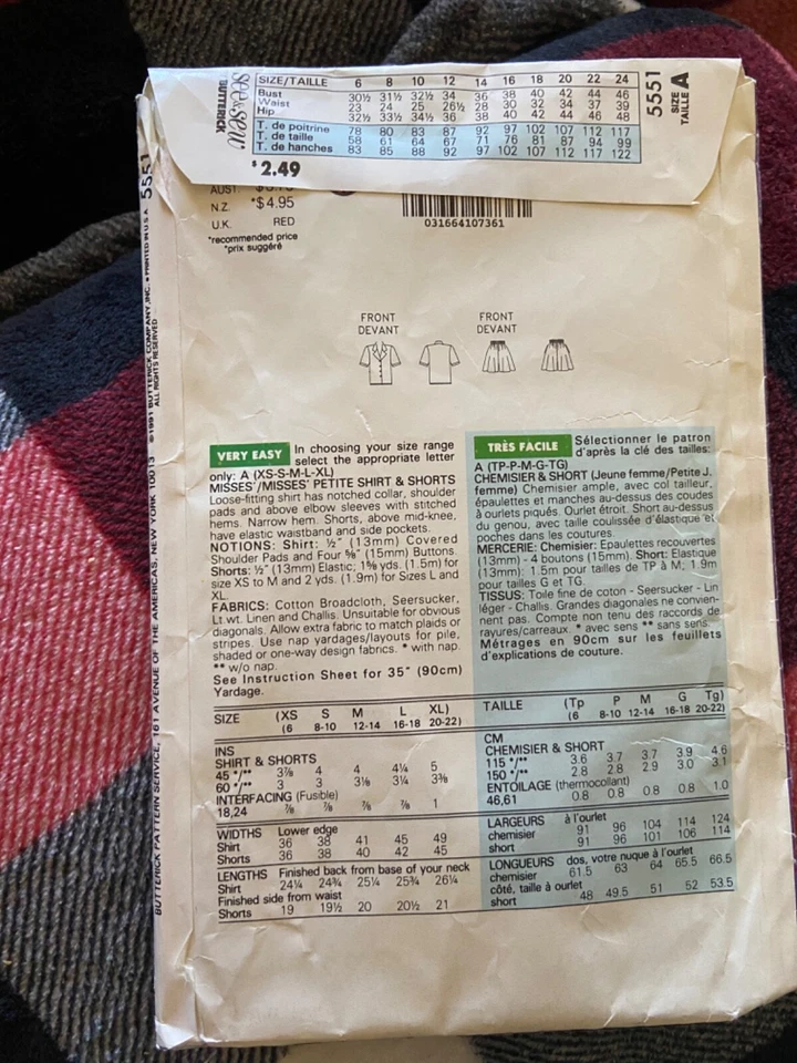 5551 Vintage Butterick Sewing Pattern Misses Shirt Shorts - Image 2 of 3