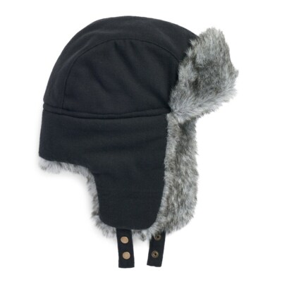 Apt. 9  Herringbone Faux-Fur Trapper Hat (Black) (S/M)