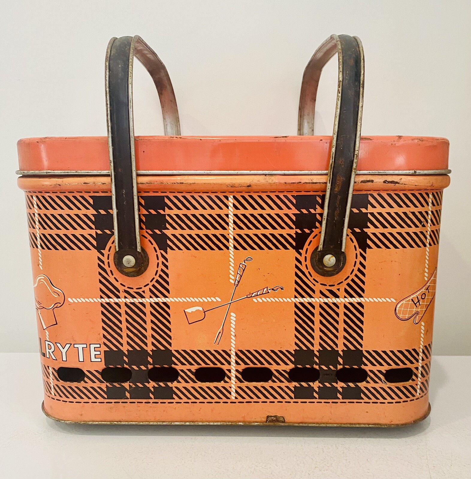 Vintage RARE Nesco Orange Plaid Metal Picnic Basket Grillryte Grill eBay