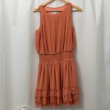 Jessica Simpson Womens Peach Pleated Lace Ruffle Hem Sleeveless Mini Dress Small