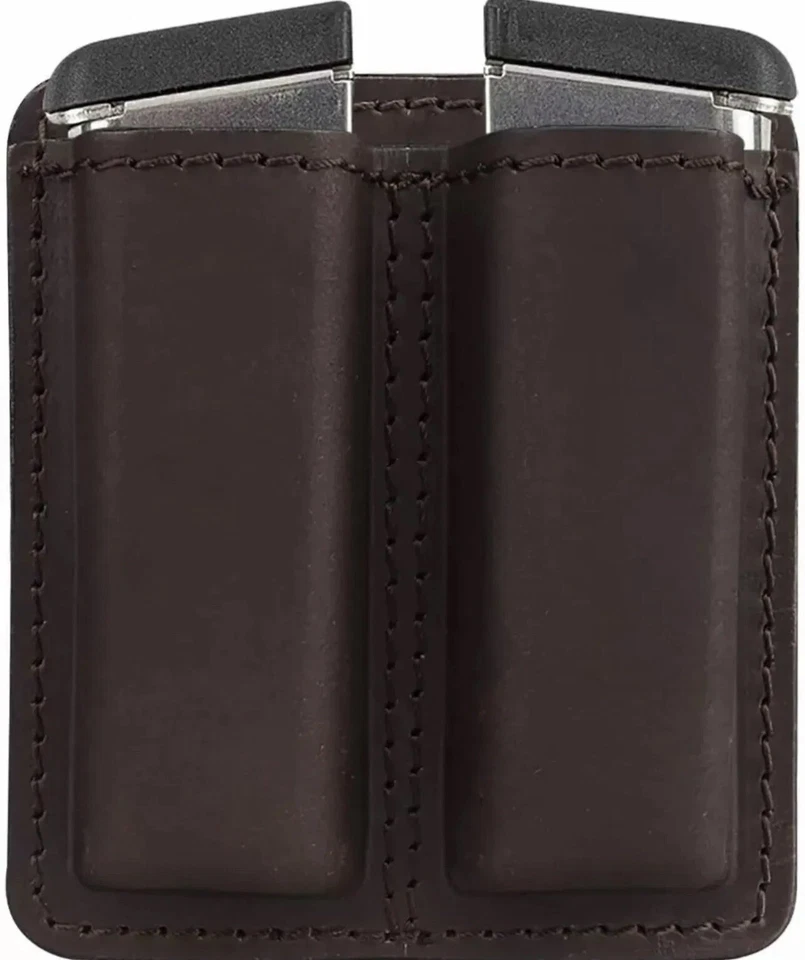 双真皮弹匣袋适合任何 9 毫米 / 0.40 / 0.45 手枪 Mag IWB OWB — 第 3/4 张图片