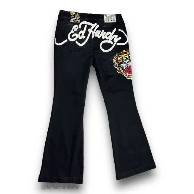 Ed Hardy Denim Tiger Head Embroidered Slim Flare Jeans Ed Hardy Denim Tiger Head Embroidered Slim Flare Jeans