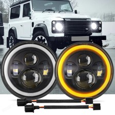PAIR 7"inch LED BLACK Headlights RHD E MARKED H4 for Land Rover Defender 90 110