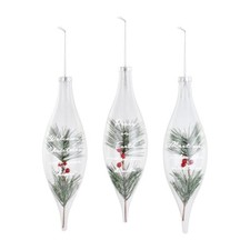 Lot of 3 Demdaco Frosted Glass Ornament - 3 Assorted Long Glass Bulbs 10" Long