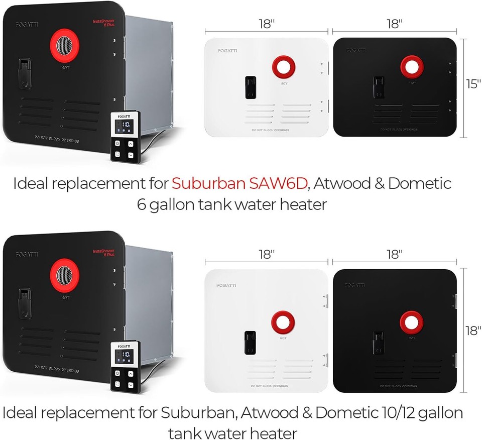 FOGATTI RV 55000 BTU Tankless Water Heater W/ 15 x 15 in Door on Demand