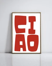 Printable Wall Art CIAO - Red and White Elegant Simple Wall Art - EMAIL DELIVERY