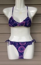 O'NEILL GIRLS MOXIE FRINGE TRIANGLE BIKINI SWIM 2 PC SET BLUE PINK SZ 12 EUC 46
