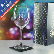 Personalised Engraved Enoteca Wine Glass Happy 80th Birthday Classic, Gift Boxed