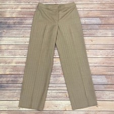 St John Size 6 Tan Herringbone Straight Leg Pants Crepe Cotton Blend Chevron