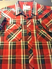 Mens JNCO Red/Black Plaid Snap close Short Sleeve Shirt Size L Skateboarding