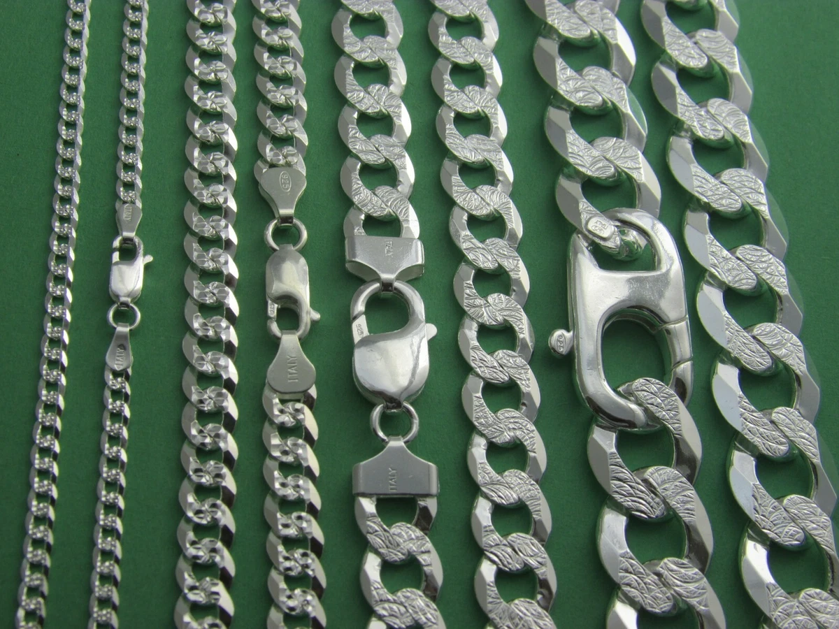 Real Sterling Silver PAVE Cuban Curb Chain Solid 925 Silver