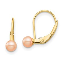 Madi K Kid's Earrings 14K 4-5mm Pink Round FW Cultured Pearl, 0.66 gram