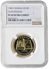 1982 Canada Gold $100 Constitution Proof Coin NGC PF 69 UC 0.5002 oz 3060.16 per troy oz