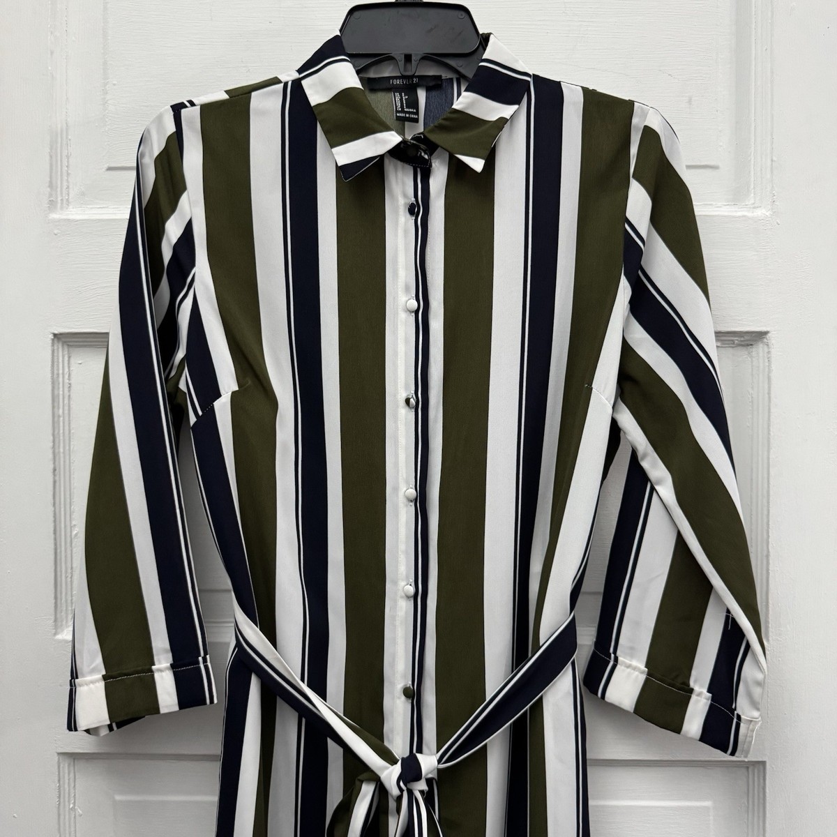 Forever 21 Striped Shirt Dress Belted Midi Green White Women's Small | eBay Forever 21 Striped Shirt Dress Belted Midi Green White Women's Small | eBay