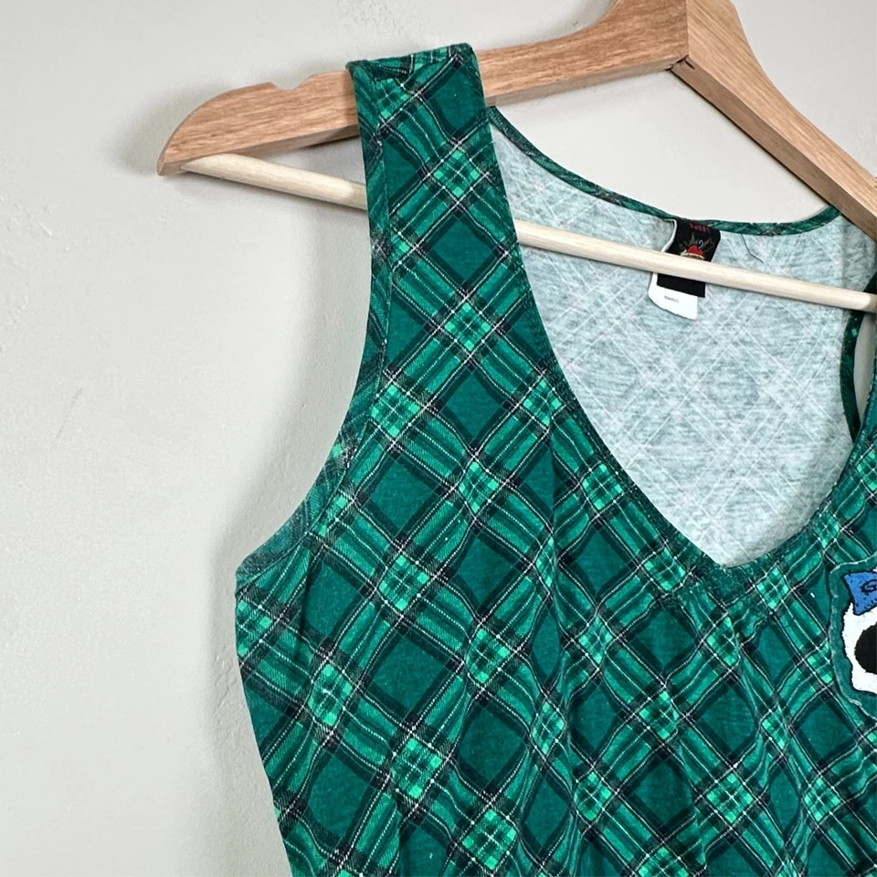 Camiseta sin mangas Hot Topic Sweet Love para mujer S verde a cuadros parche calavera punk gótico emo vintage Foto 2 de 4