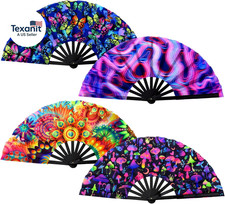 4 Pcs Clap Fans for Line Dancing UV Glow Large Folding Hand Rave Fan Men Women C