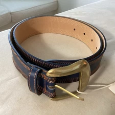 NWT FRNCH Paris Men’s Belt Bleu Marine Size Small 38” Gold Made In Italy