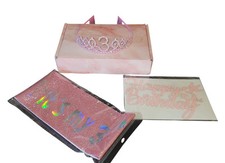 Girl's 3rd Birthday Party Set Glitter Sash Pink Tiara Crown Cake Topper NWT