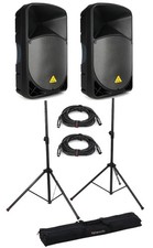 Behringer Eurolive B115W 1000W 15 inch Powered Speaker Pair Stand Bundle
