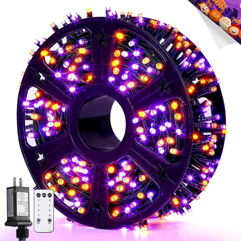 JMEXSUSS 400 LED Orange and Purple Halloween Lights Outdoor Indoor