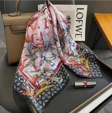 100% Mulberry Silk 20" square Scarf Women neckerchief Wrap Forest Jungle Zebra