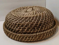 Woven Hand Made Food Dome Cover Cloche  Sweetgrass Natural Rattan Wicker Wooden