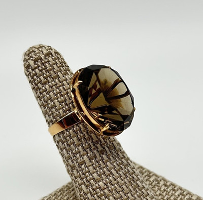 1960's 14K Yellow Gold Large Smoky Quartz Ring Size 6 (9.4g)