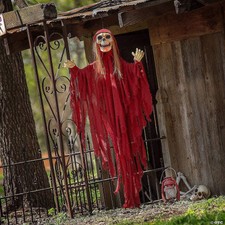 66 3/4" Light-Up Skeletal Reaper in Red Robes Halloween Hanging Decoration