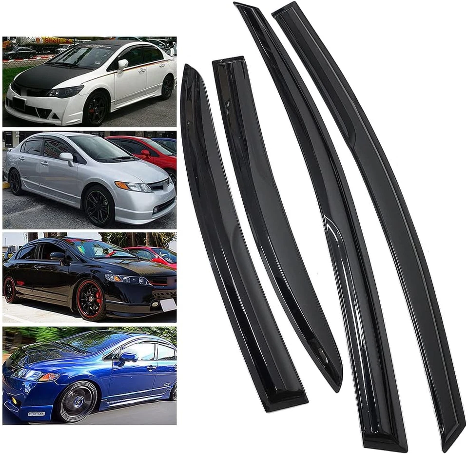 Window Vent Visor For 2006-2011 Honda Civic 4 Door Sedan Rain Guard Mugen Style - Image 2 of 4
